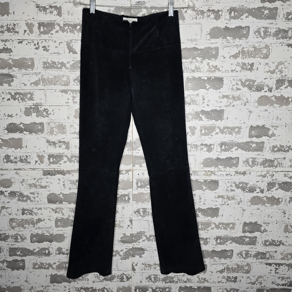 White House Black Market Pants Womens Size 0 Black 100% Suede Bootcut Lined Boho